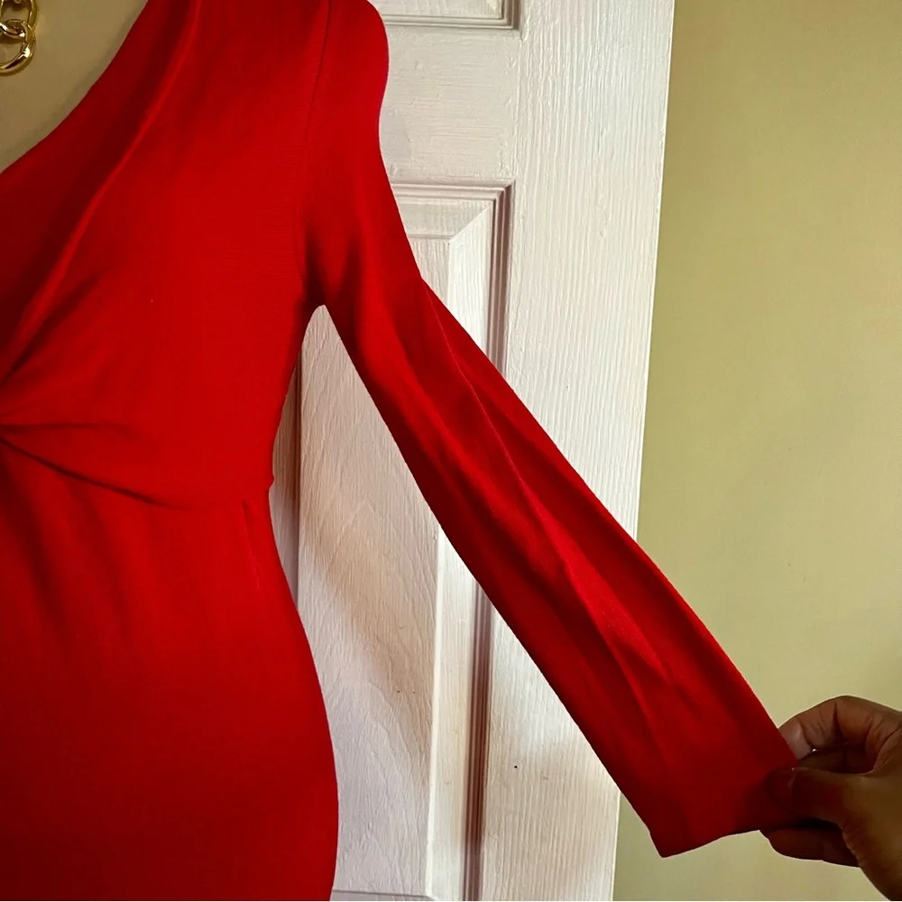 Vintage Cherry Red BloomingdalesY2K Women’s Red Knit Tie Shrug Overlay Dress M - Picture 3 of 9